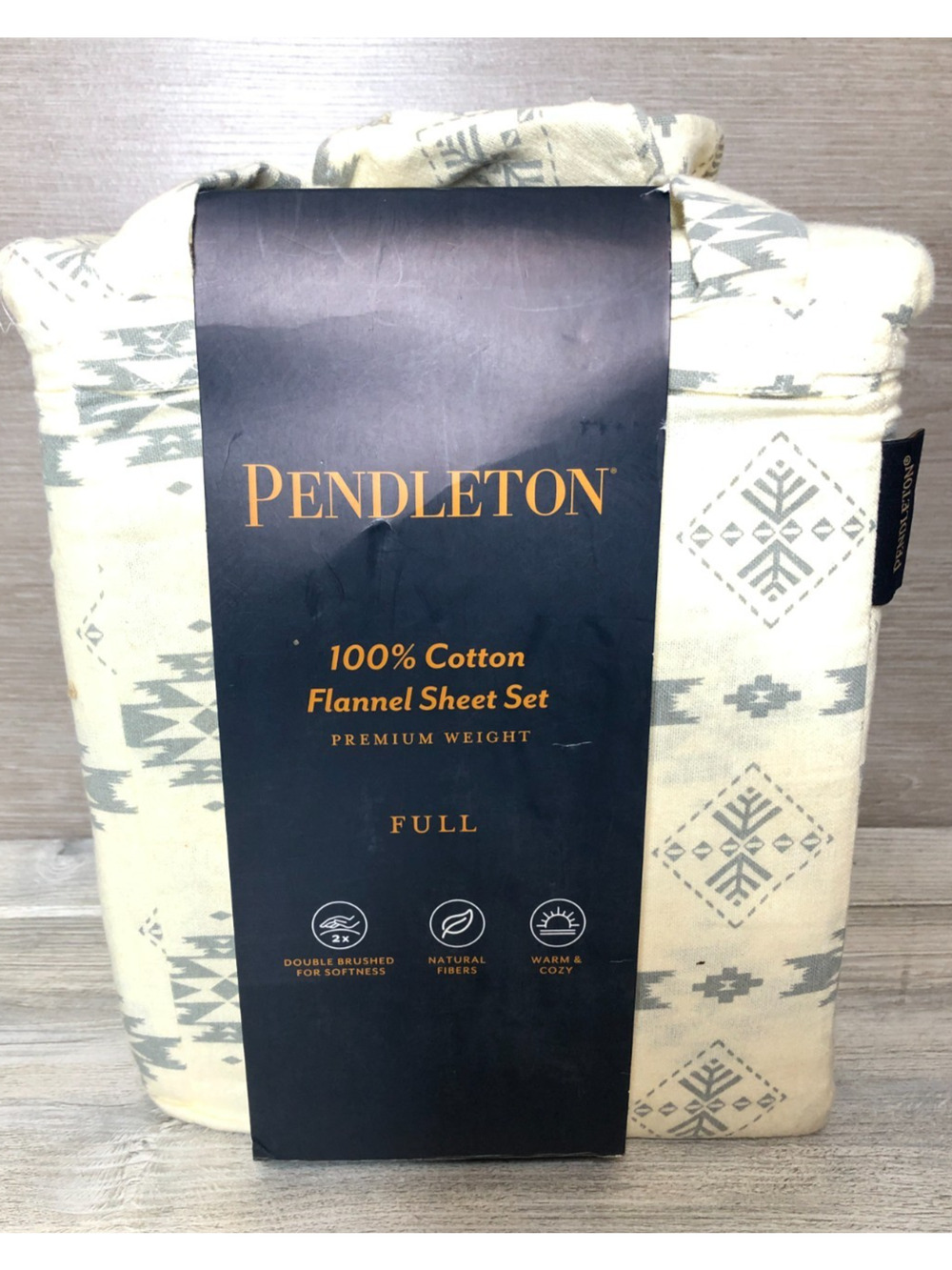 PENDLETON Full Size Aztec Tan/Cream Cotton Flannel Sheet Set New